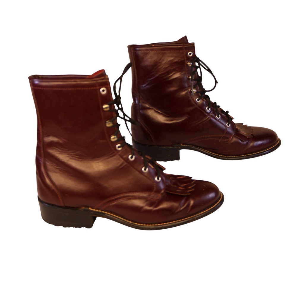Laredo Womens 8 M Packer Boots Burgundy Leather Kiltie Lace Up 96317